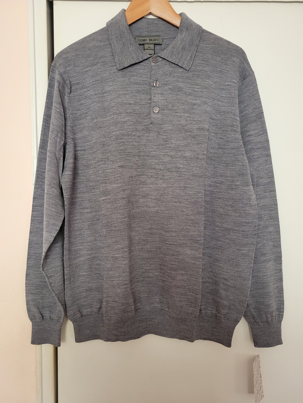 Men's Heather Gray Crewneck Polo Sweater